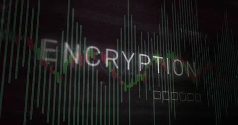 ENCRYPTION forming as pulsing cyan bars revealing red-green chart and neon Stock Footage 331169455