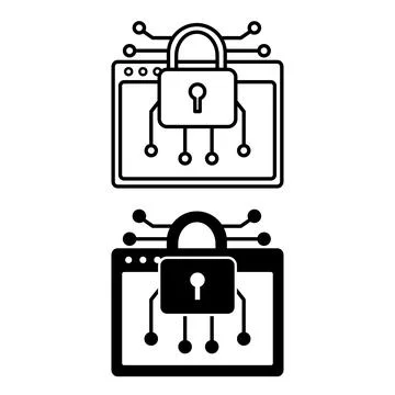 Encryption Icons. Black and White Vector Illustration. Padlock and Applicat.. Stock-Illustration