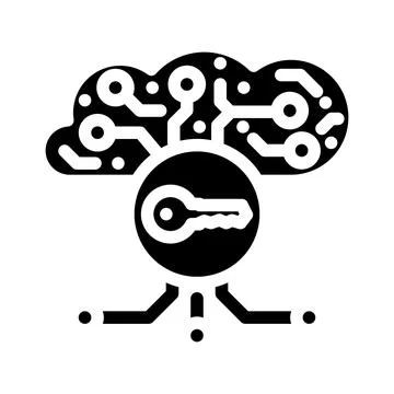 Encryption key cloud computing glyph icon vector illustration Stock Illustration