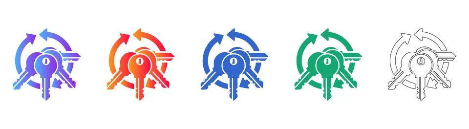 Encryption Key Rotation and Security Icons Stock Illustration