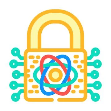 Encryption lock quantum computer color icon vector illustration イラスト素材