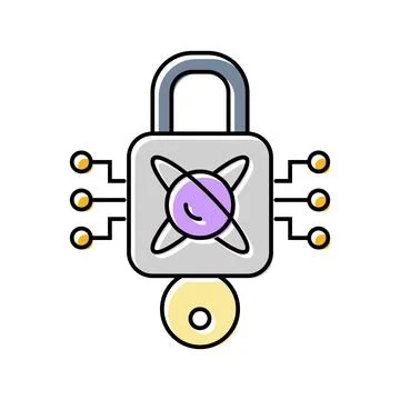 Encryption lock quantum computer color icon vector illustration Stock Illustration