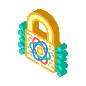 Encryption lock quantum computer isometric icon vector illustration Stock Illustration