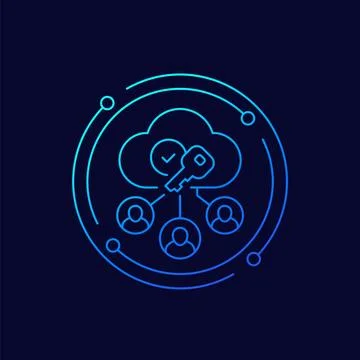 Encryption of personal data in cloud icon, linear Stock Illustration