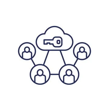 Encryption of personal data in a cloud line icon Stock Illustration