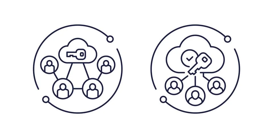 Encryption, personal data in cloud line icons Stock Illustration