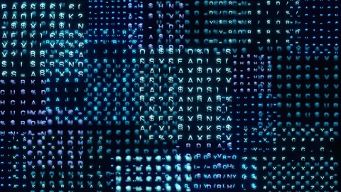 Encryption, random code and signs, computer language, computer crime. Stock Footage 313735329