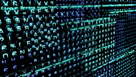 Encryption, random code and signs, computer language, big data. Stock Footage 314516337