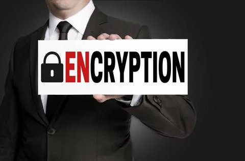Encryption schild wird von geschäftsmann gehalten encryption schild wird v.. Stock Photos