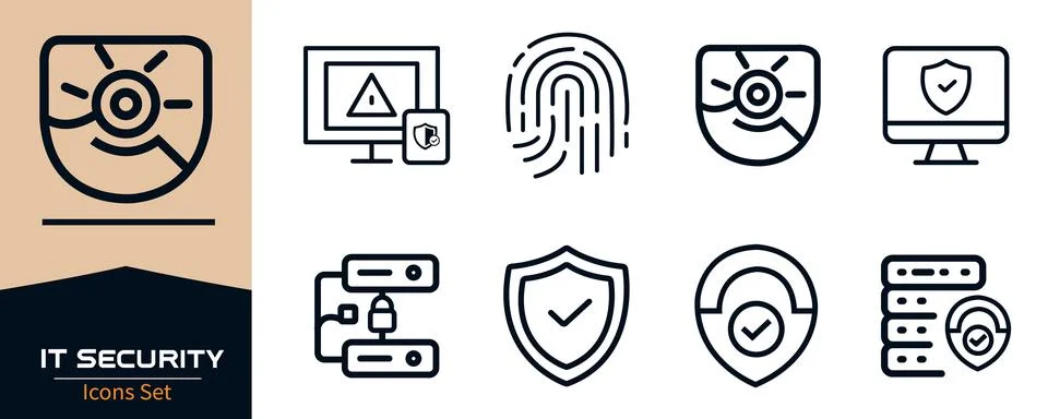 Encryption Security Icons set shield firewall, access control 库存插图