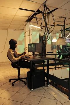 Encryption specialist using computer malware and virus to hack government Stock Photos