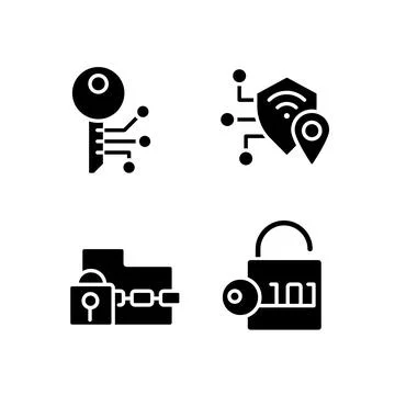 Encryption technologies black glyph icons set on white space Stock Illustration