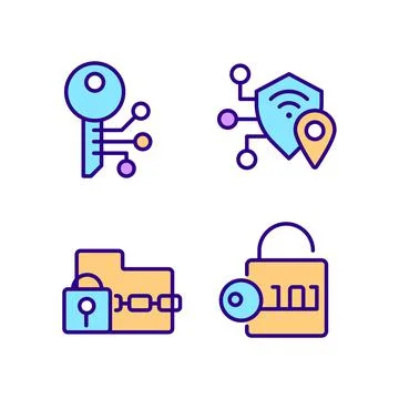 Encryption technologies pixel perfect RGB color icons set Stock Illustration