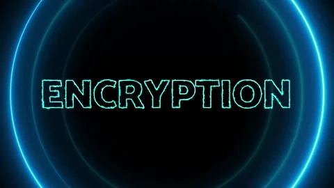 Encryption text with neon glowing circle animated on a dark background. Stock Footage 265115282