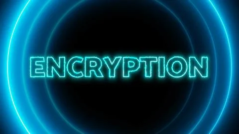 Encryption text with neon glowing circle on a dark background. Stock Illustration