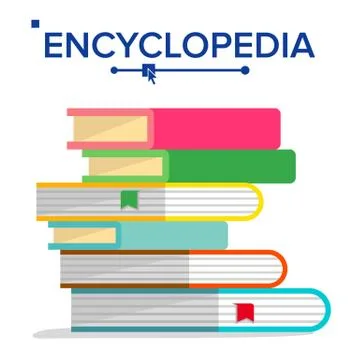 Encyclopedia Pile Vector. Books Stack With Bookmarks. Science, Learning Concept Illustrazione stock