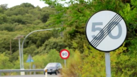 End of 50 km/h speed limit on Spanish road , 22/08/2026 Fotos Stock