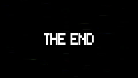 The end 8-bit pixel text animation with dynamic glitch distortion effect. Stock Footage 317590904