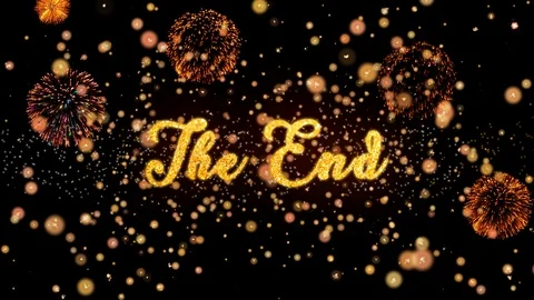 The End Abstract particles and glitter fireworks greeting card text Stock Footage 93482904