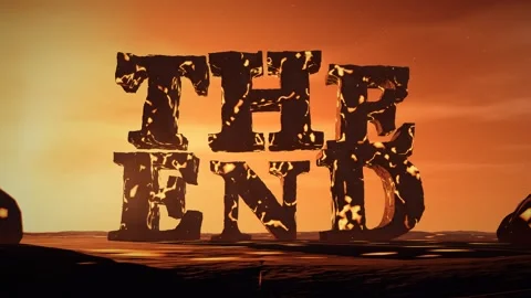 The End Basalt Letters with Molten Lava Glowing in the Cracks on a Volcanic Stock Footage 341806395