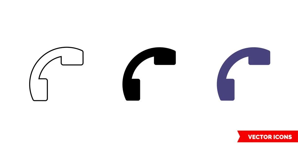 End call icon of 3 types color, black and white, outline. Isolated vector sig Stock Illustration