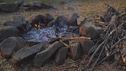 End of the campfire at camping 스톡 동영상 102842306