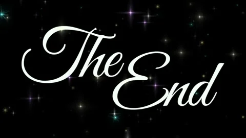 The end cinematic title sequence featuring elegant white cursive typography Stock Footage 340610799