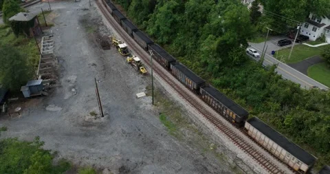 The end of a Coal Train Passing Drone Aerial View Point of Rocks Maryland USA Video stock 335678603