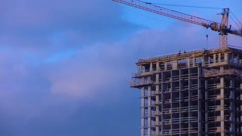 The end of the construction work shift. Time-lapse shooting Stock Footage 142060839