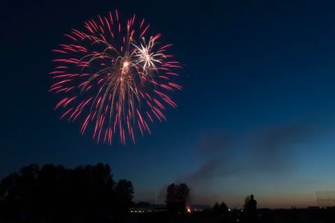 The end of day fireworks display celebrating Pitt Meadows Day 스톡 사진