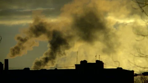 End of day at office showing close up office roof and sundown orange red sky Stock Footage 101586949