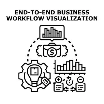 End to end business workflow visualization process infographic banner Illustrazione stock