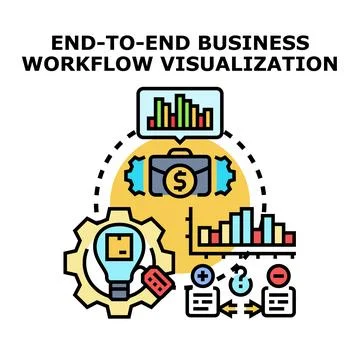 End to end business workflow visualization process infographic banner Stock Illustration