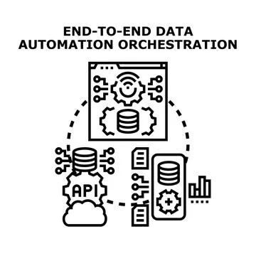 End to end data automation orchestration concept developing Stock Illustration