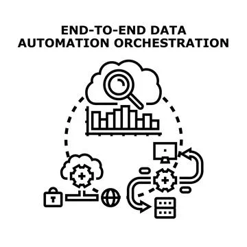 End to end data automation orchestration concept 库存插图