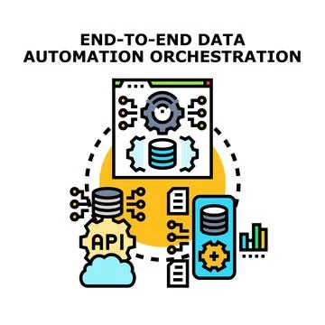 End to end data automation orchestration concept developing Stock Illustration