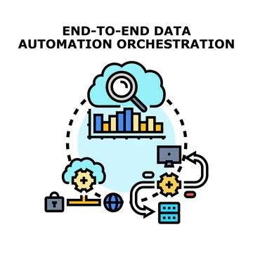 End to end data automation orchestration concept Stock Illustration