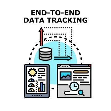 End to end data tracking analyzing digital information flow Stock Illustration