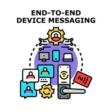 End to end device messaging concept connecting various digital platforms 스톡 일러스트