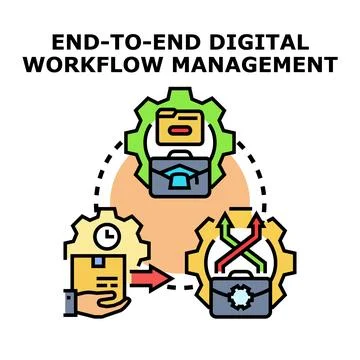End to end digital workflow management process illustration イラスト素材