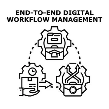 End to end digital workflow management process illustration Stock Illustration