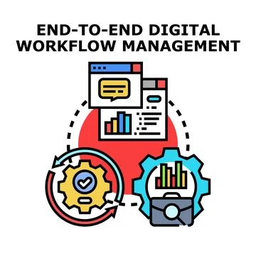 End to end digital workflow management system concept Stock Illustration