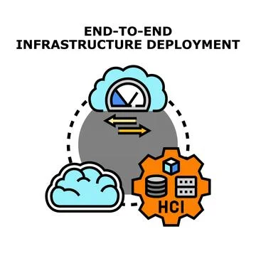 End to end infrastructure deployment managing data cloud technology Stock Illustration