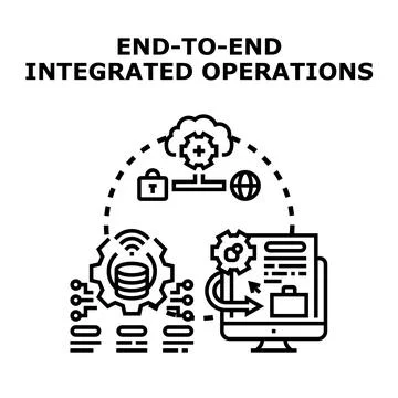 End to end integrated operations management and data flow Stock Illustration