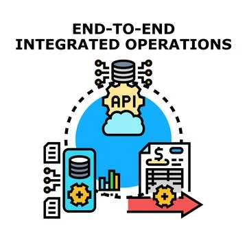 End to end integrated operations managing data flow 스톡 일러스트