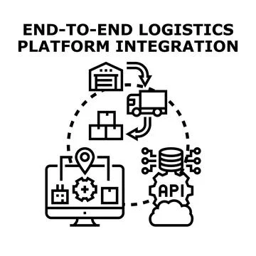 End to end logistics platform integrating supply chain operations Stock Illustration
