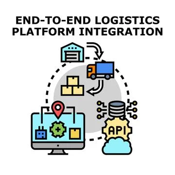 End to end logistics platform integrating supply chain operations Stock Illustration