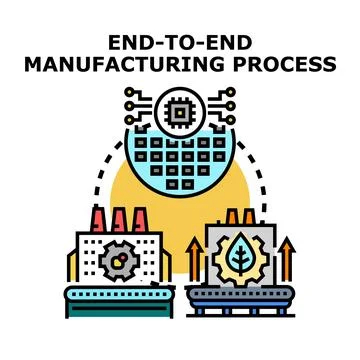 End to end manufacturing process diagram illustrating digital production Stock Illustration