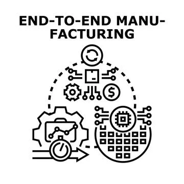 End to end manufacturing process industry concept Stock Illustration