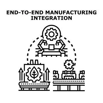 End to end manufacturing process integration automation Illustrazione stock